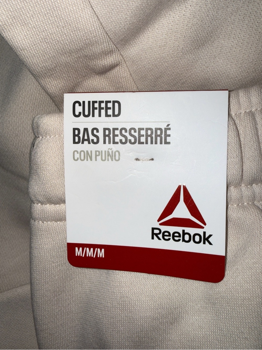 Reebok - Cuffed Sweatpants Joggers - Beige Cotton Blend - Logo Detail -Size Med‎ - Picture 3 of 5